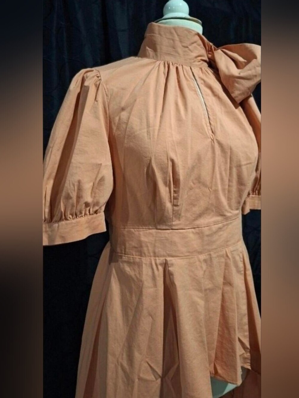 New York And Company Peach High-Low Tie-Neck Blouse - Picture 4 of 12